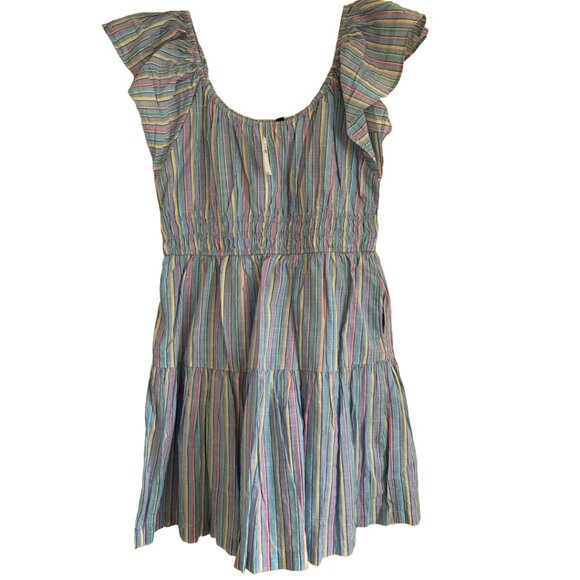 NWT GAP Women's Blue Stripe Fluttered Sleeve Tiered/Smocked Mini Dress Sz Large - Picture 5 of 7